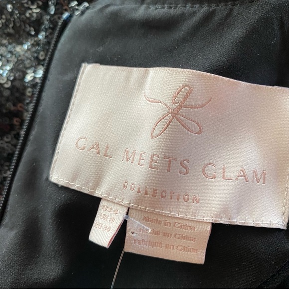 GAL MEETS GLAM Black Sequin Dress Short Sleeves Sz 4 - Picture 5 of 6